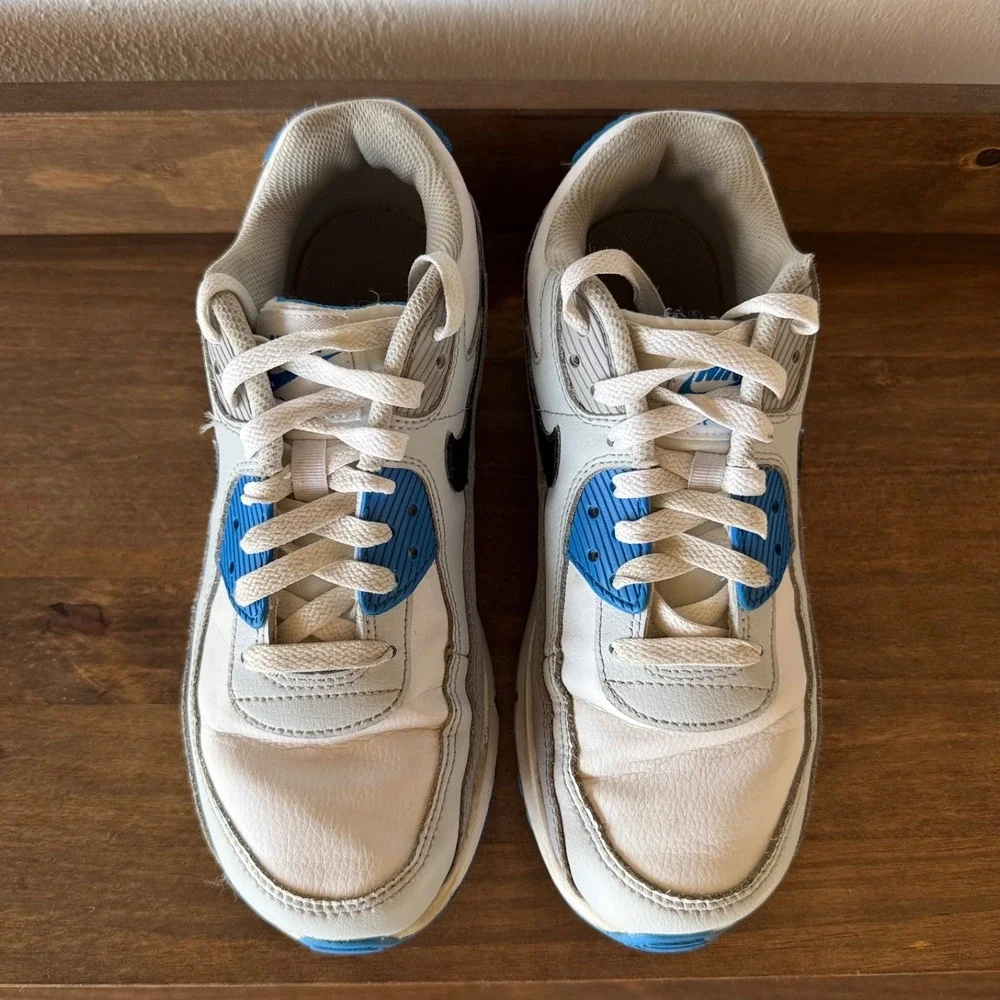 Nike Air Max 90 Sneakers GS Youth 6.5Y White Blue Black CD6864-127